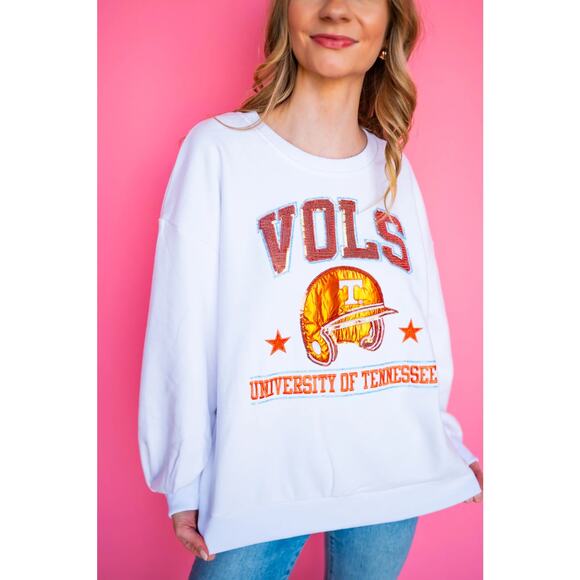 QUEEN OF SPARKLES Tops - Queen of Sparkles Tennessee Vols Baseball Crewneck Sz M - Light Fade on Helmet